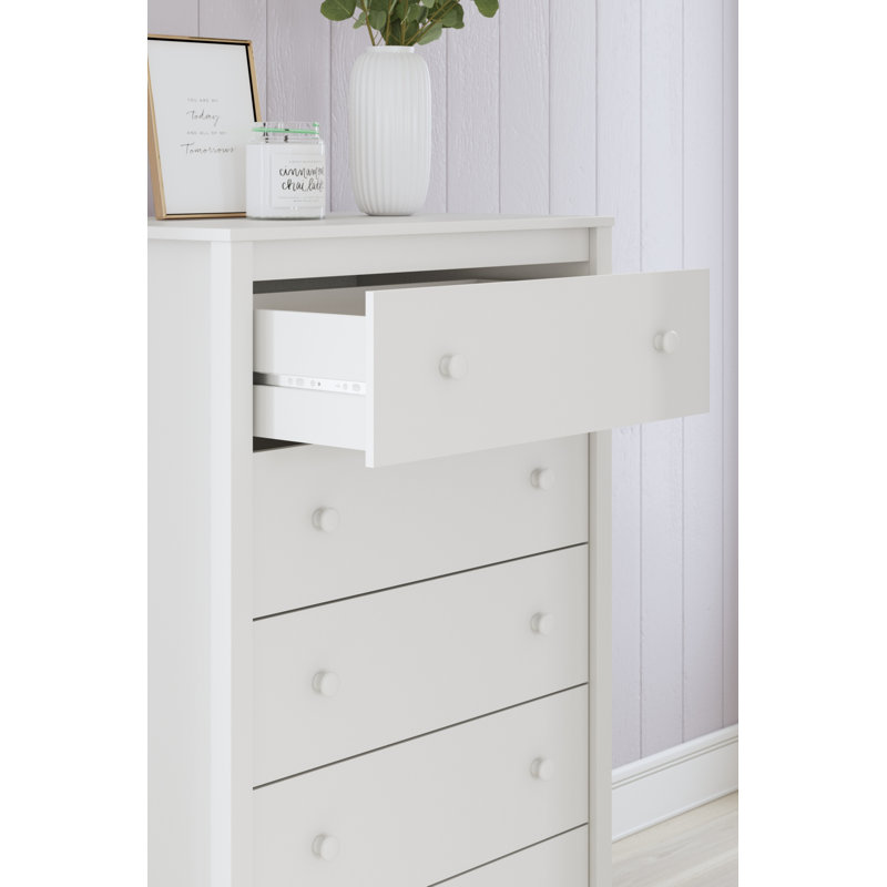 White Matte 5-Drawer Transitional Tall Dresser