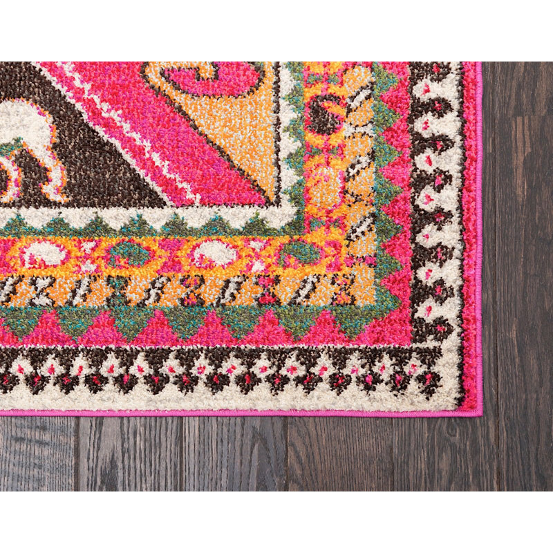 Tapis géométrique rose / jaune Beverley, Rectangle 4 pi x 6 pi
