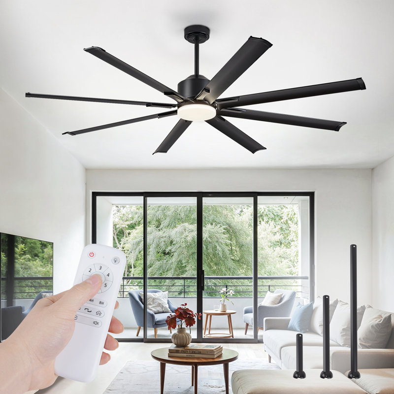 72" Black Modern Ceiling Fan with Light and Remote for Large Room, Living Room & Office & Garage & Warehouse