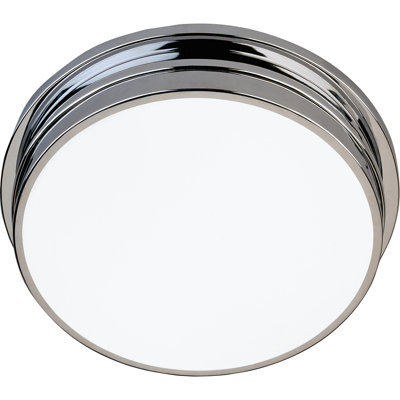 Sleek Srkashlteni Collection Flushmount | Polished Chrome Ceiling Light With White Frosted Glass Shade | 12.25 Wide, 60W Max, UL Listed For Dry/Damp Locations