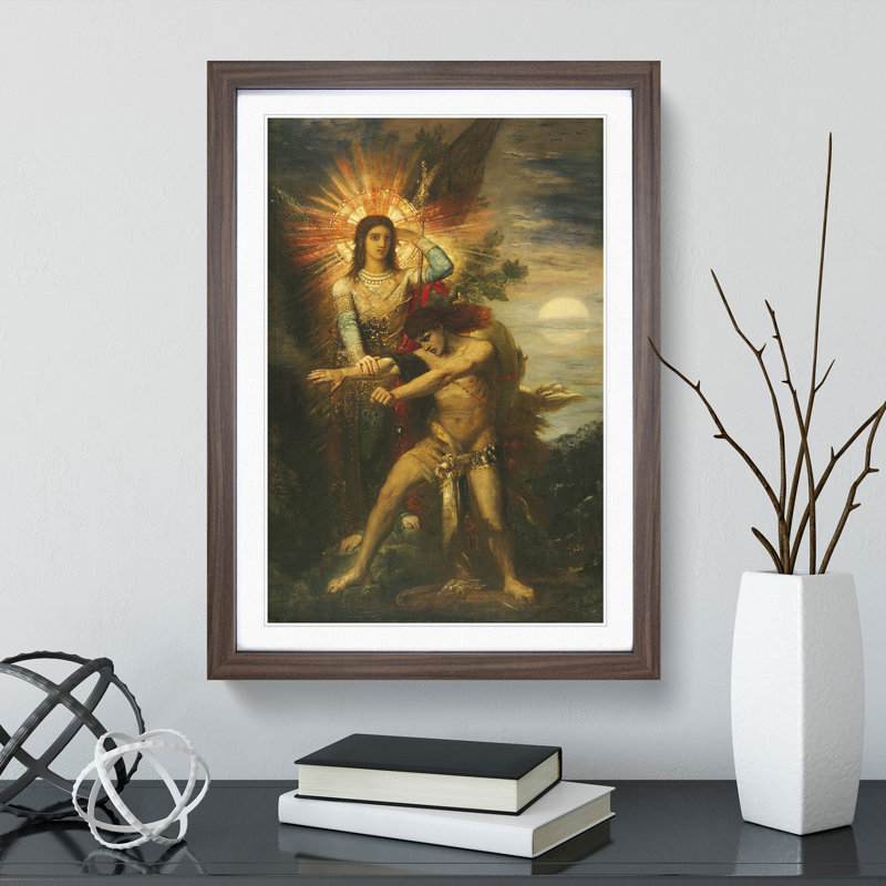 Jacob and the Angel by Gustave Moreau - Picture Frame Painting, 36cm H x 27cm W x 2cm D, Walnut