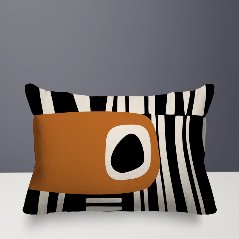 Oreiller rectangulaire réversible intérieur / extérieur Jina, Orange brûlé / noir / blanc cassé, H 14 po x l 20 po