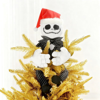 Cime d'arbre en peluche avec un chapeau de père Noël Jack Skellington