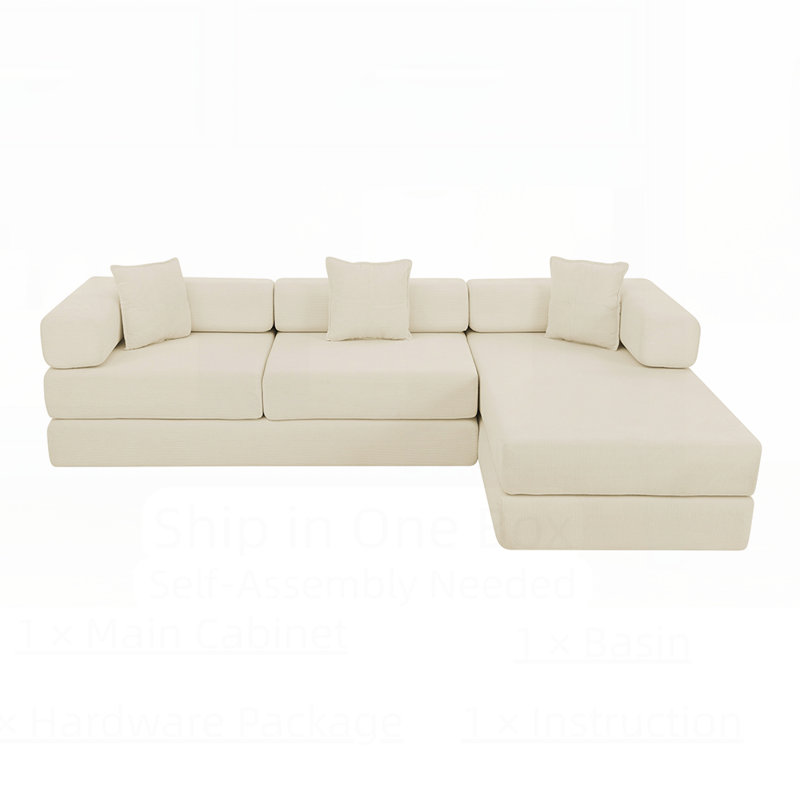 Canapé modulaire modulaire avec méridienne en L, assise profonde et dossier amovible, aucun assemblage requis, canapé-lit escamotable
