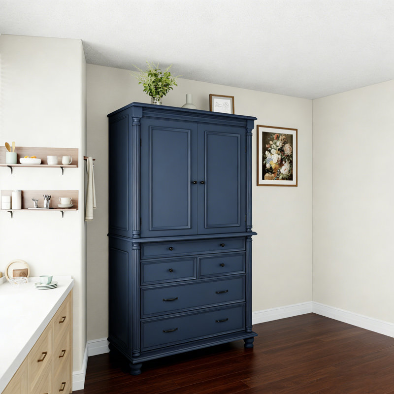 Freestanding Large Kitchen Pantry , 43.3X20x77.3Inch Tall Storage Cabinet Cupboard With 6 Door Shelves, 2 Adjustable Shelves And 5 Drawers