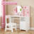 2 In 1 Toddler Vanity Desk And Chair Set With Adjustable Light, White&pink Makeup Vanity With Open Storage Shelf For Girls