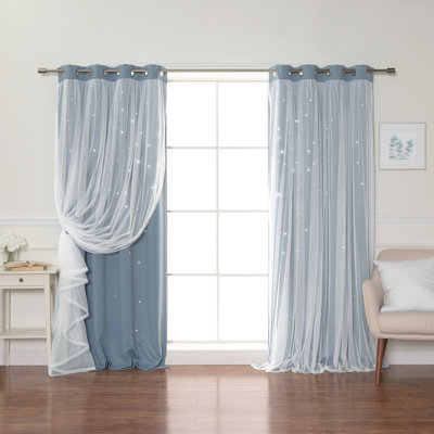 Jenifer Tulle Overlay Star Cutout Solid Room-Darkening Grommet Curtain Panels