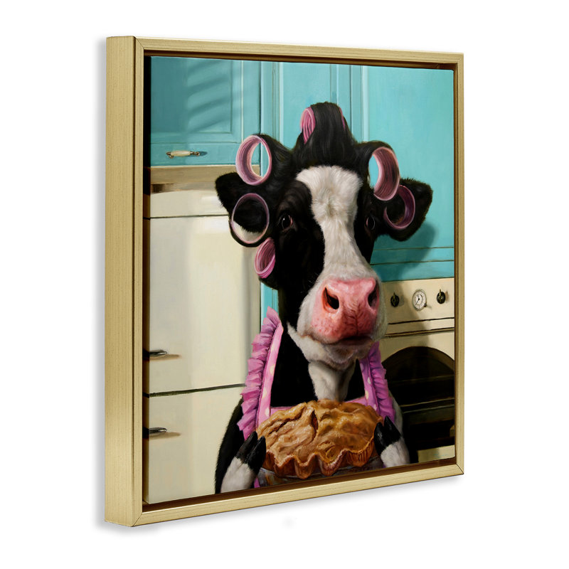 Tarte à la vache glamour, Cadre flottant métallique doré, H 25 po x l 25 po