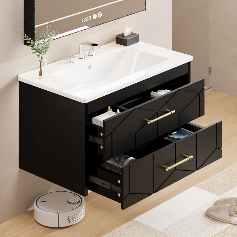 Meuble-lavabo 24 po avec lavabo, 24", Noir