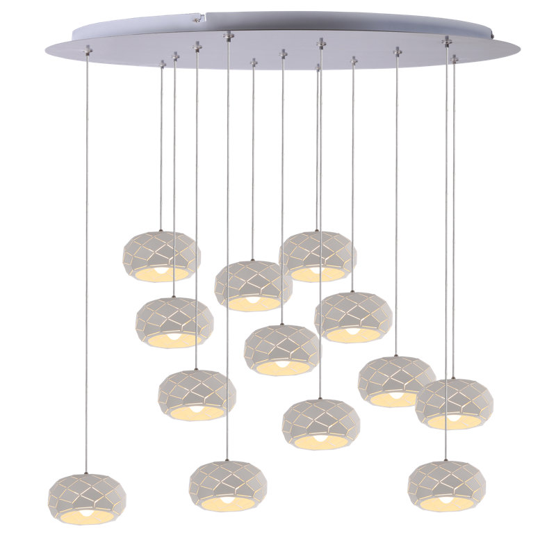 Suspension géométrique en grappe 13 lumières Bixby, Blanc