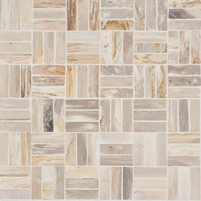 Fossil 12x12 Basketweave Satin Tumbled Petrified Stone Mosaic Tile