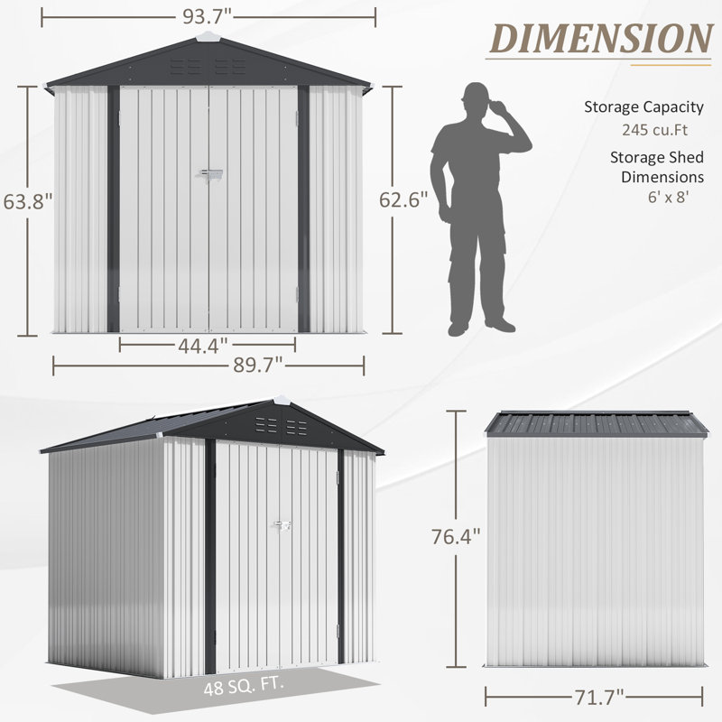 8 ft. W x 6 ft. D Metal Storage Shed, White/Black