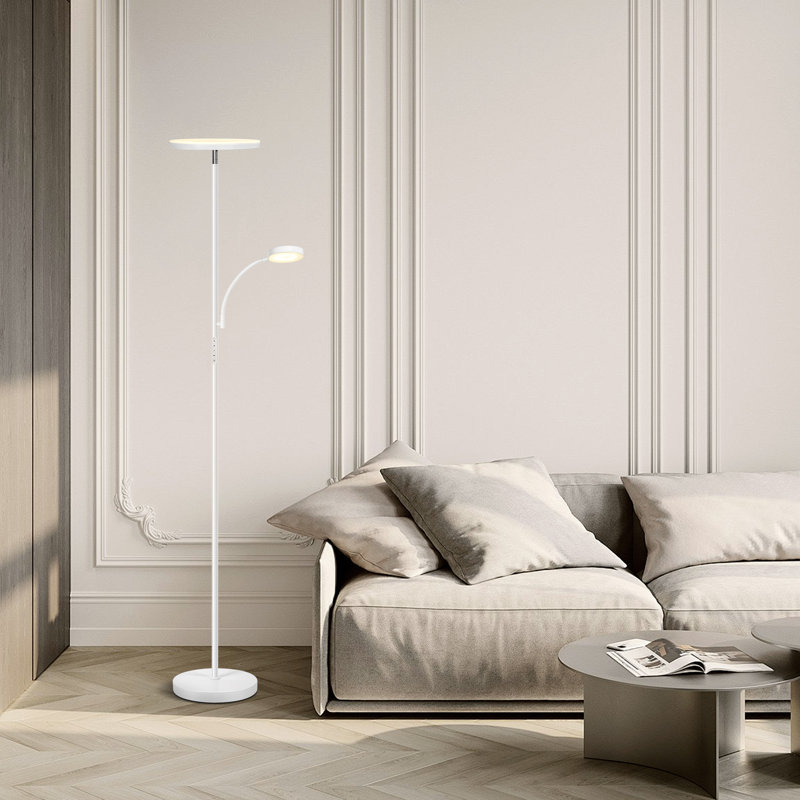 Jernell 70" LED Dimmable Torchiere & Reading Floor Lamp with Remote Control, White