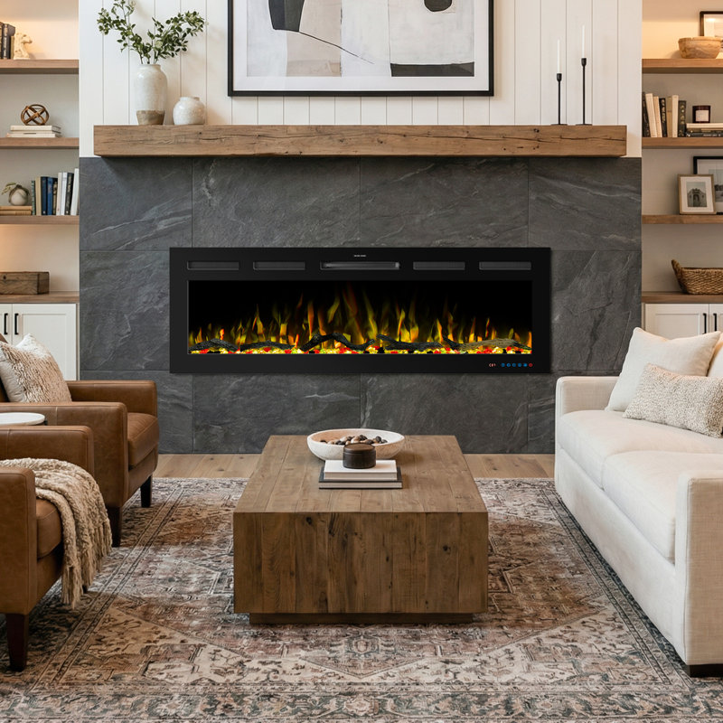 Recessed & Wall Mounted Smart Electric Fireplace With 13 Color 3D Flame, Touch Screen & Remote Control & APP Control & Voice Control, Adjustable Brightness & Temperature, Timer, 750W/1500W