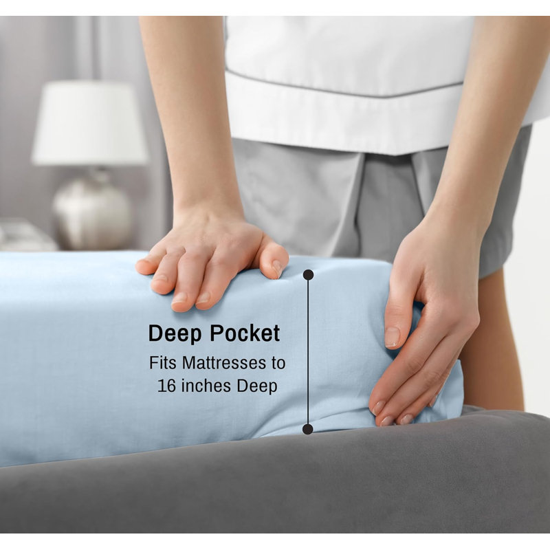 Ensembles de draps 100% coton, Ensemble de draps pour très grand lit divisé ave, Bleu pastel