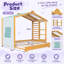 Structure de lit simple Ainsworth avec rideaux de tente enroulables, lit gigogne escamotable et tablette de rangement intégrée, lit de jeu en bois avec support à lattes-382722822
