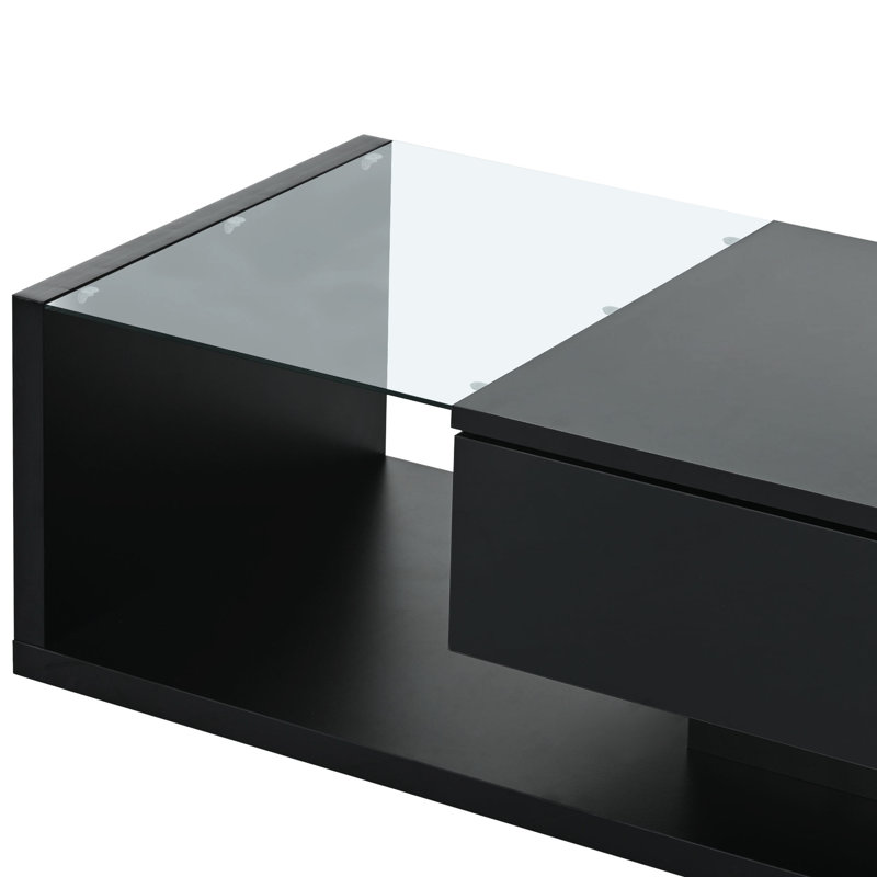 Table basse rectangulaire noire avec tiroir, Noir