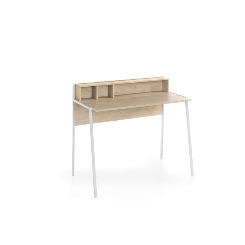 Valluri Metal Base Writing Desk, White, Light Oak