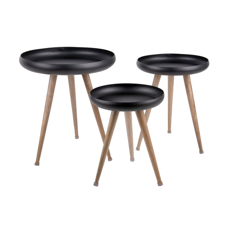 Tripod 3 - Piece Living Room Table Set, Mango Wood, Black
