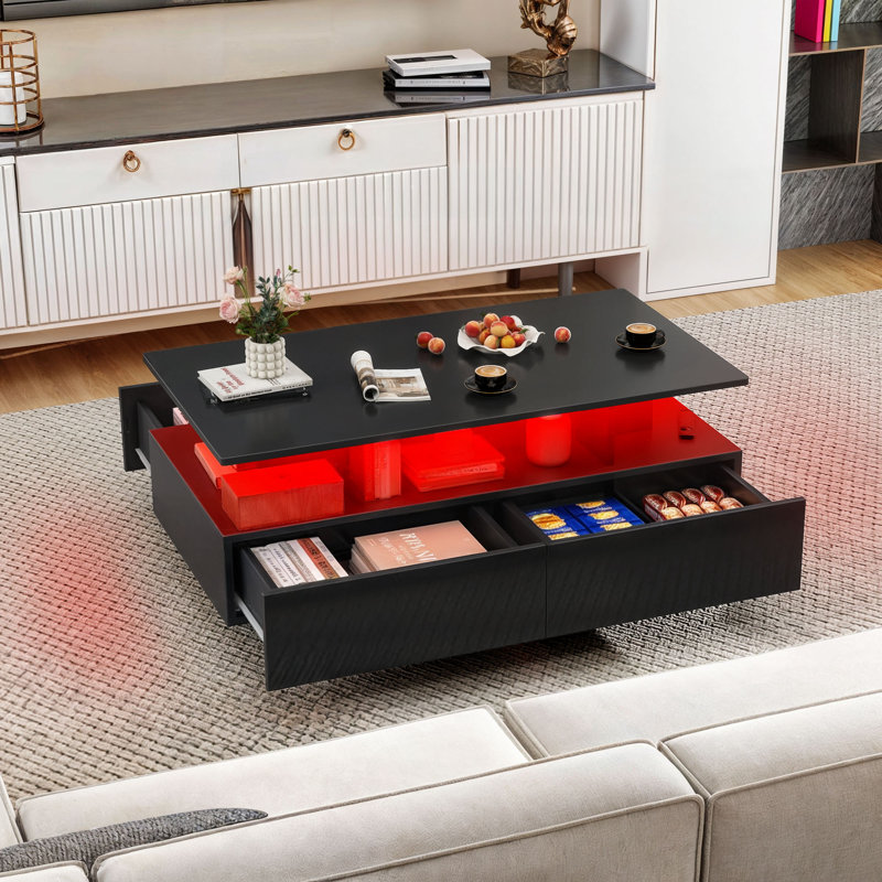 Ellise LED Coffee Table with 4 Drawers, Black