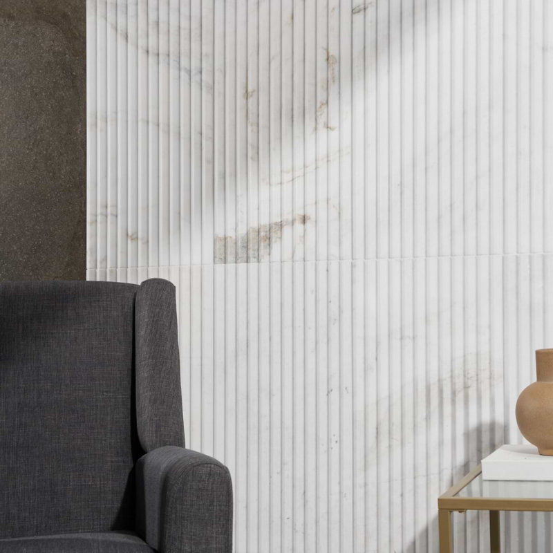 Stonework Alaska White 12x24 Marble Tile, Peak 3D Satin
