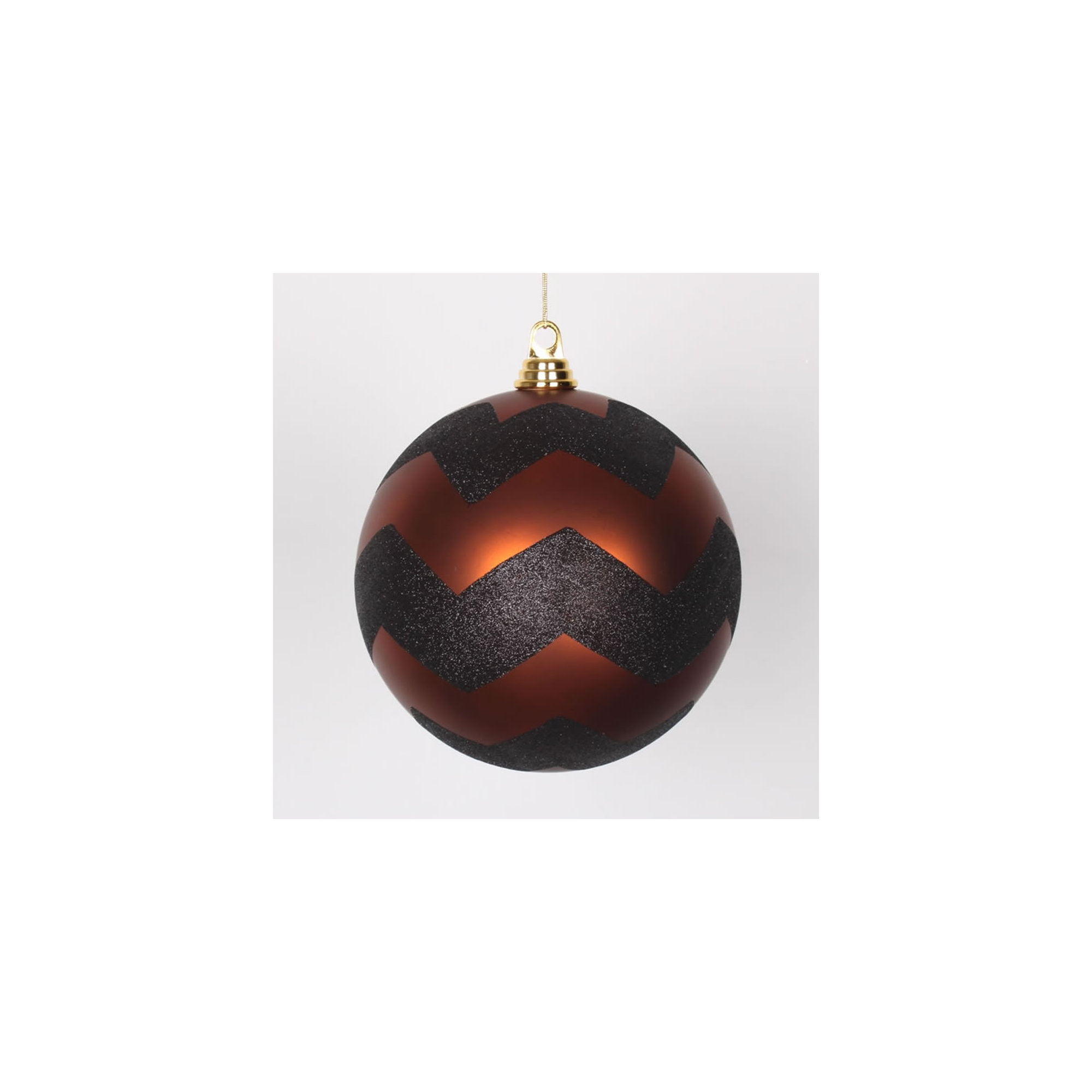 Chevron Shatterproof Christmas Ball Ornament, Copper Matte/Black, 4.75"H x 4.75" W x 4.75" D