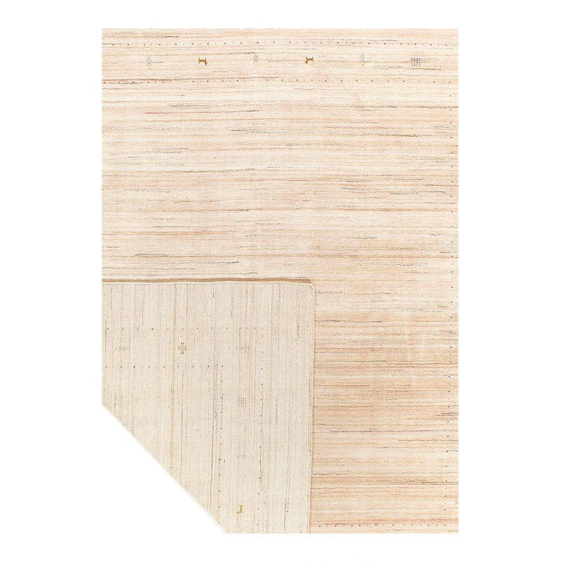 Tapis bleu clair / beige / brun en laine et en coton noué à la main sans motif de 8 pi 5 po x 9 pi 8 po sans motif