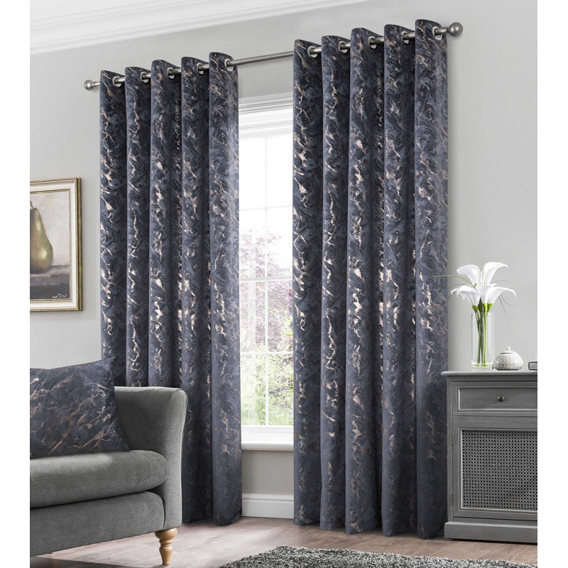 Foland Velour Room Darkening Curtain Pair, 165cm Width x 137cm Drop, Grey