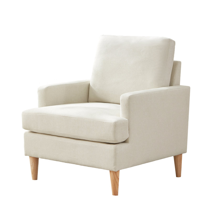 Fauteuil Clancy avec pieds en bois massif, Tissu beige