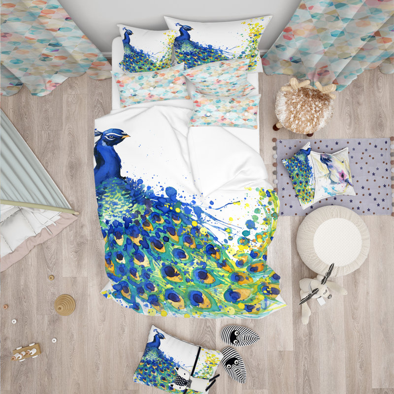 Ensemble de housse de couette éclectique en microfibre bleu, Housse de couette double / grand + 2 taies