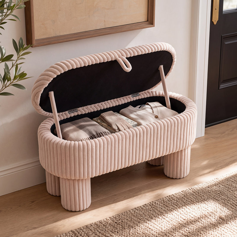 Pouf de rangement moderne, banc rembourré avec assise de rangement, banc à chaussures d'entrée, Pink, Pink, Rose
