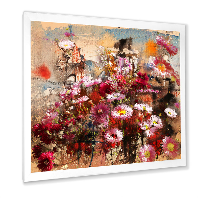 Automne fleurs mélangées - œuvre d'art traditionnelle sur toile, Impression blanche sur toile encadrée