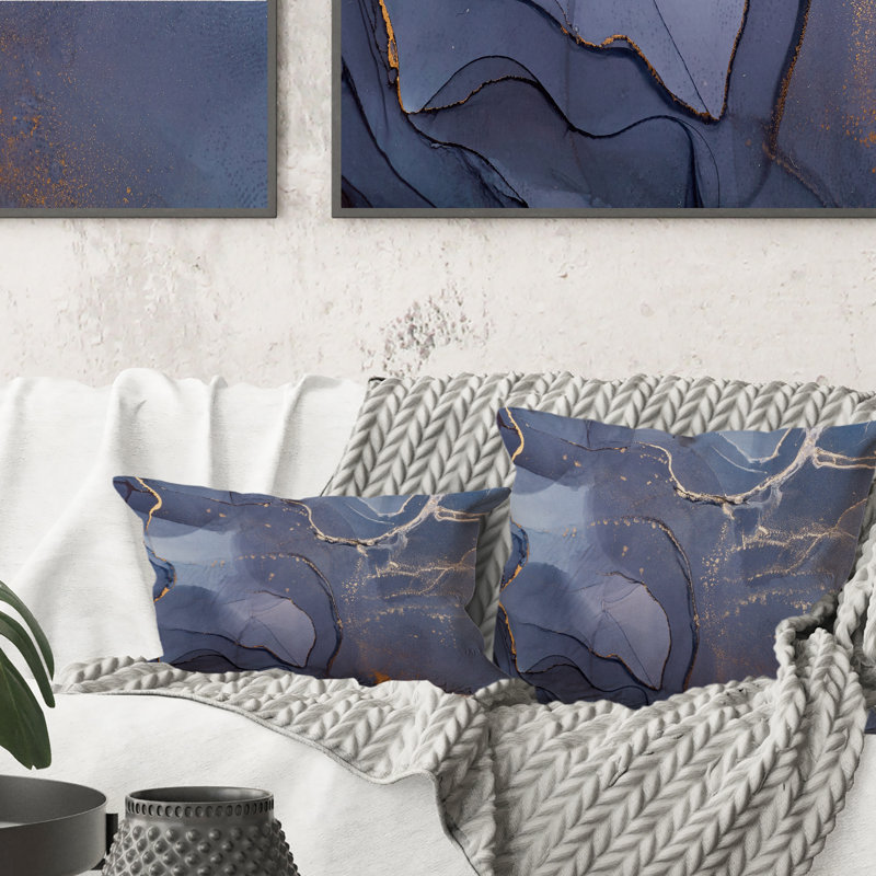 Gris et bleu, encre liquide I - Coussin décoratif imprimé moderne 1