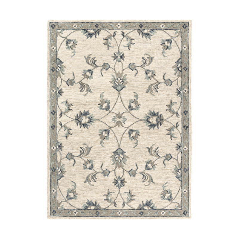 Tapis d'intérieur en laine naturel fabriqué à la main Munz, Rectangle 5 pi x 7 pi