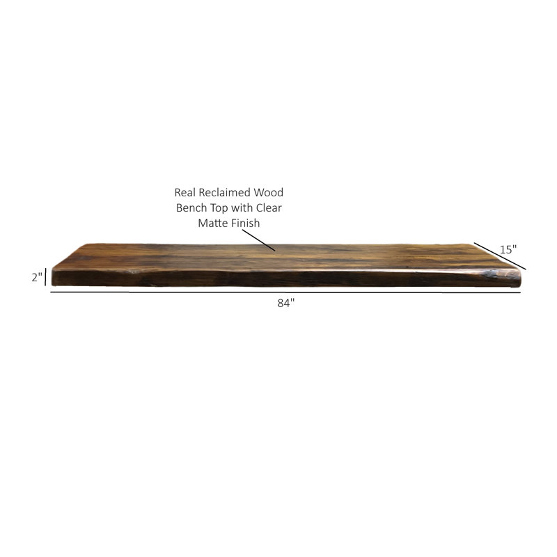 Dessus de banc en bois massif récupéré, H 2 po x l 84 po x P 15 po