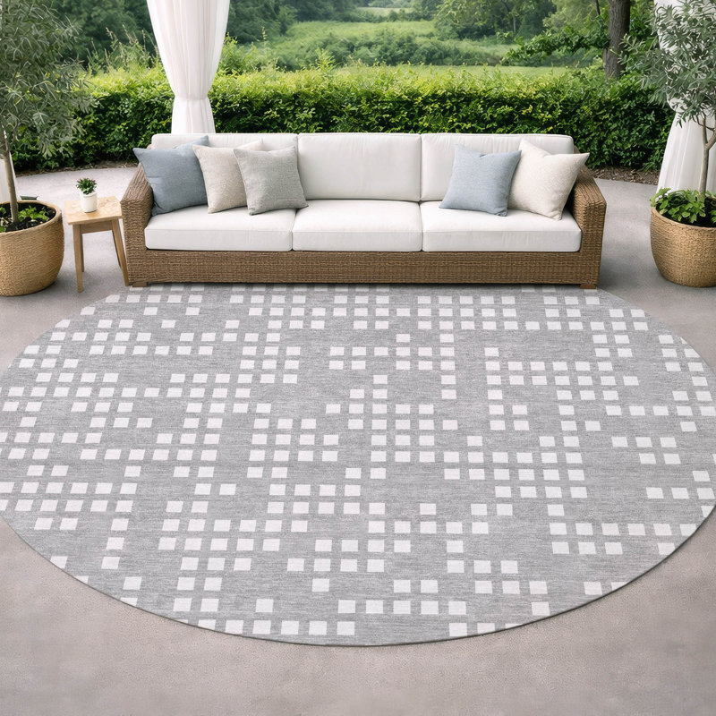Machine Washable Indoor/Outdoor Chantille ACN2831 Kids Rug, Pewter, 8' Round