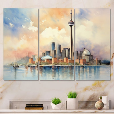 «Toronto Watercolor Landscape on Canvas», reproduction de 3 pièces