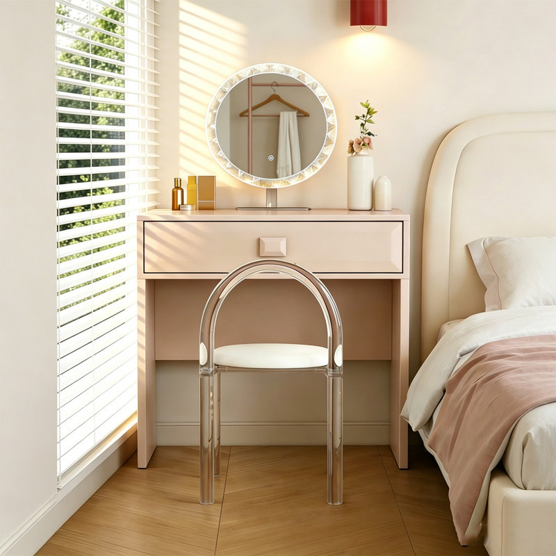 Coiffeuse simple en bois massif de 80 cm avec miroir de maquillage