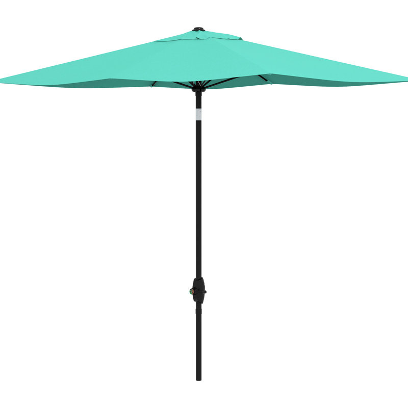 Parasol de patio rectangulaire de 6,5 pi x 10 pi, protégé, manivelle simple et inclinable, parasol bleu sarcelle pour patio, housse de protection, inclinaison réglable facile,