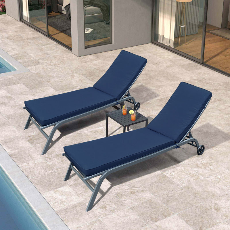 2Pcs Navy Blue Chaise Cushions, Cloth, Protected, Zippered Removable Covers, Elastic Sponge Filling Patio Lounge Cushions - Blue, Strong , & Fade , Zipper Covers For Easy Cleaning, High Resilience