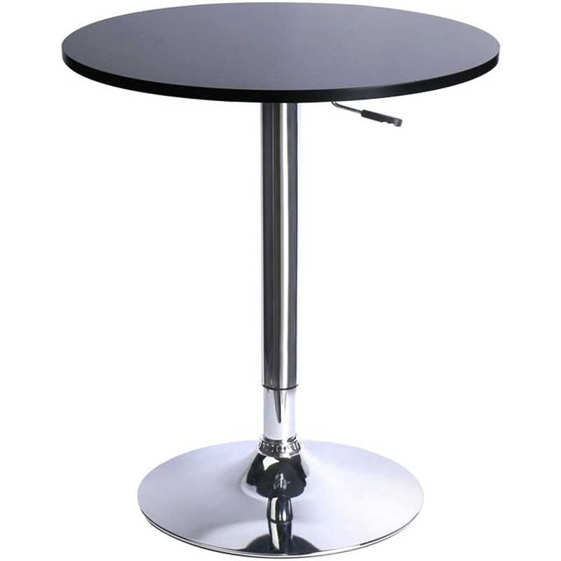 Table de bar ajustable en bois aggloméré, table de pub avec pieds et base argentés (noir)