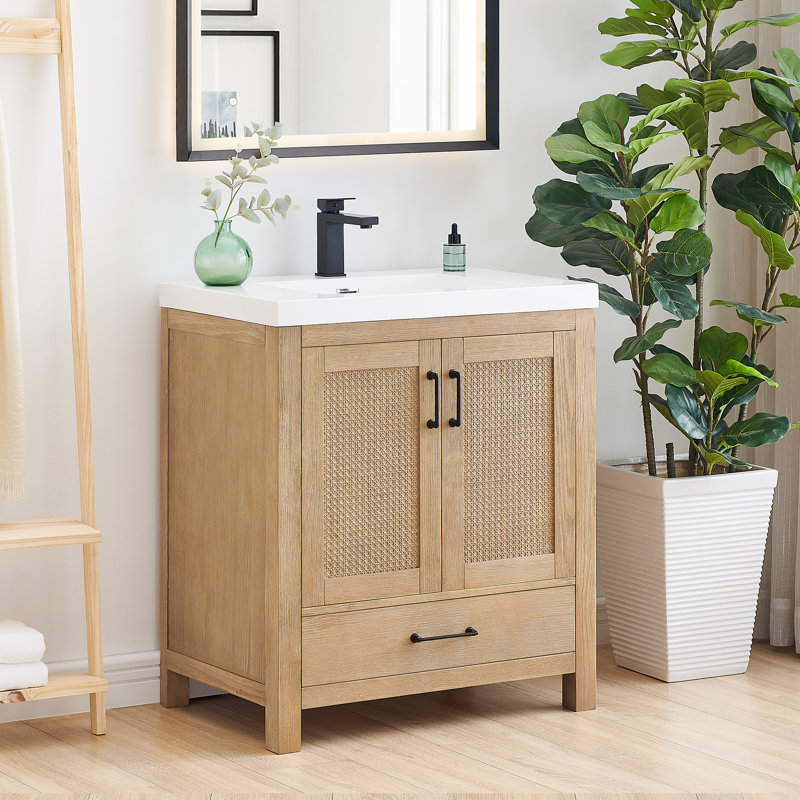 Bondi 30" Single Bathroom Vanity in Light Brown with White Artificial Drop-in Sink without Mirror