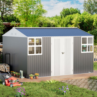 10X12 FT Metal Outdoor Storage Shed With Unique Skylight Windows Air Vent For Patio Yard，Dark Gray