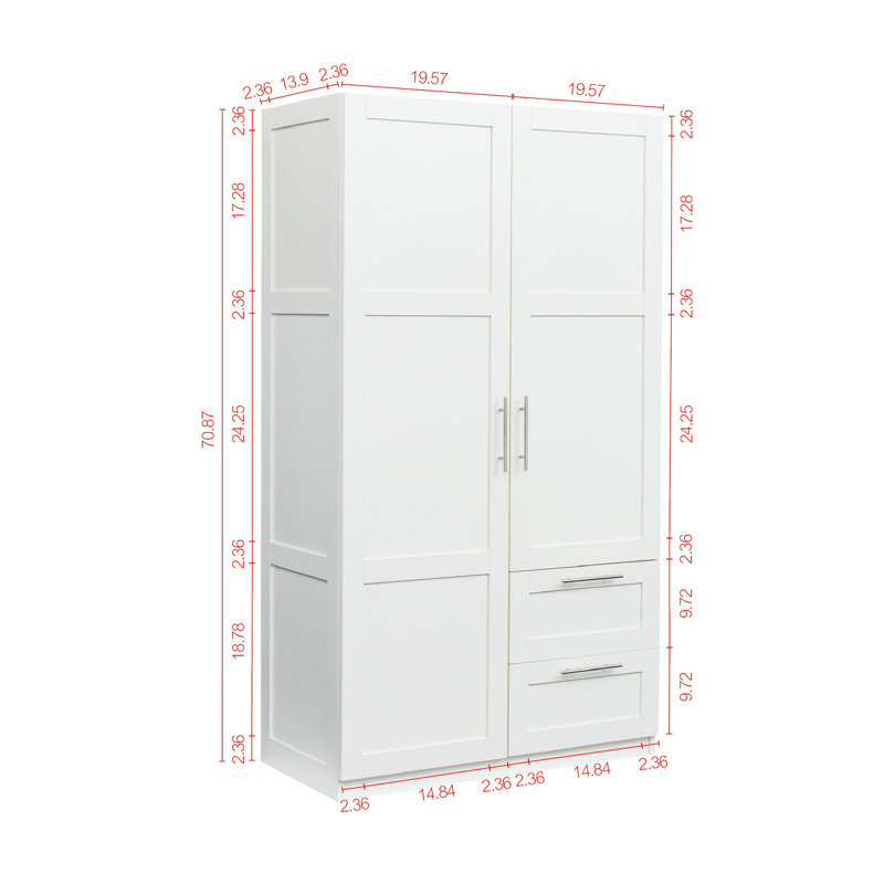 Armoire haute et armoire de cuisine avec 2 portes, 2 tiroirs, 5 espaces de rangement, armoire de rangement autoportante blanche pour l'organisation à la maison