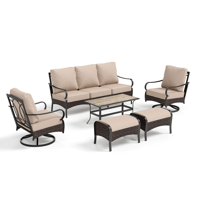 Argyri 5-7-Person Patio Conversation Set with Swivel Lounge Chairs & Sofa, Yes