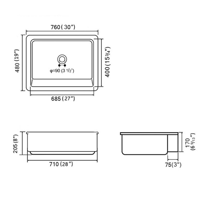 30'' L Single Bowl Ceramic Kitchen Sink