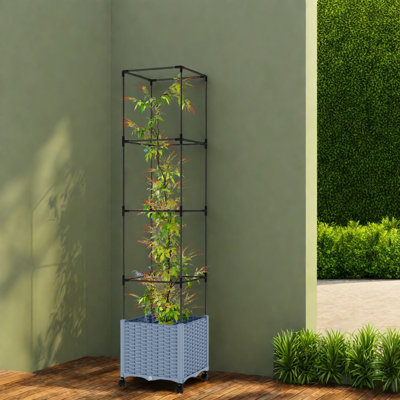 Jardinières modernes avec treillis, PP gris, arrosage automatique pour l'extérieur