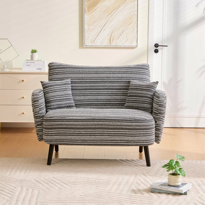 Modern style two-seater sofa with ultra-comfortable armrests, armrest pillows, and storage pockets, deep-seated two-seater sofa, comfortable modern sofa for bedroom, small spaces, apartments, and offi