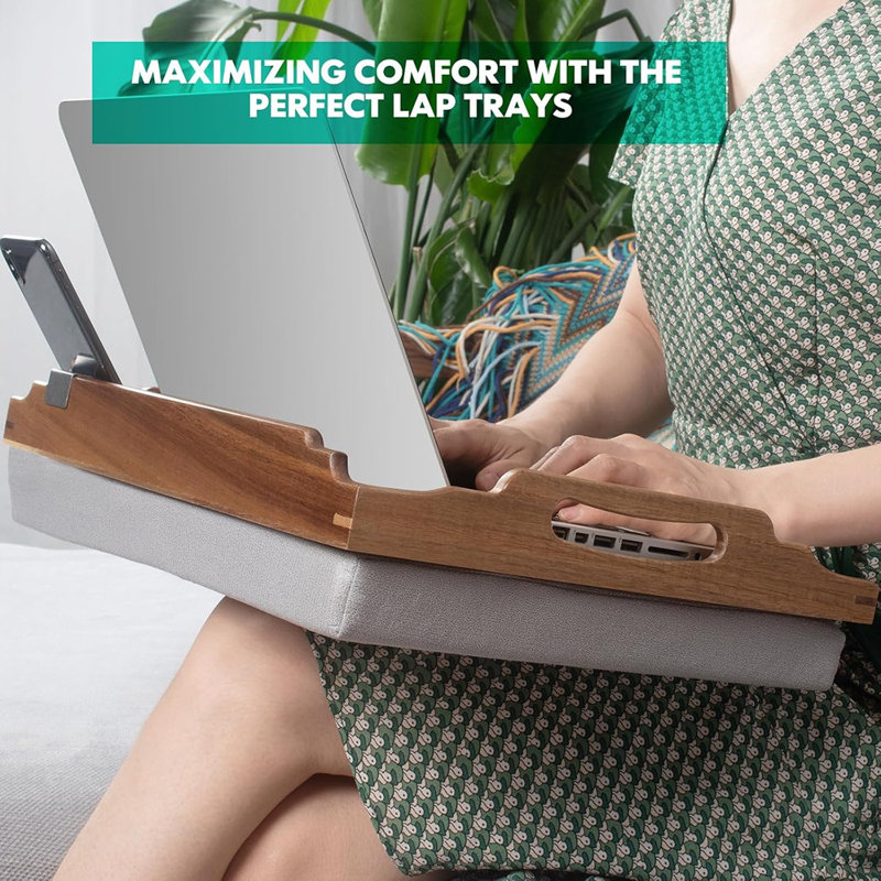 Lap Desk With Cushion,Wooden Bed Tray Table For Eating,Lap Tray ...