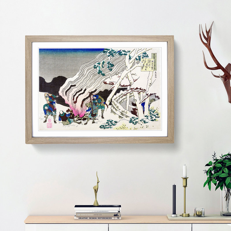 Minamoto No Muneyuki Ason by Katsushika Hokusai - Picture Frame Painting Print, 48cm H x 65cm W x 2cm D, Oak Framed